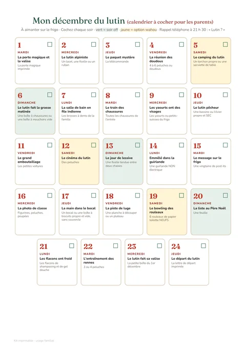 Calendrier à cocher